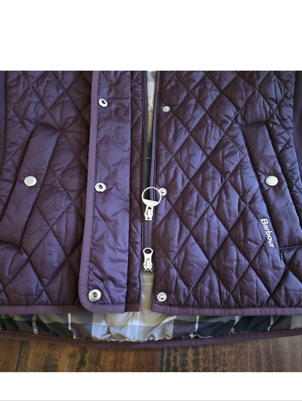 Barbour Yarrow Quilted Puffer Zip-Up Lightweight Black Cherry Jacket US Size 12 - Picture 14 of 16